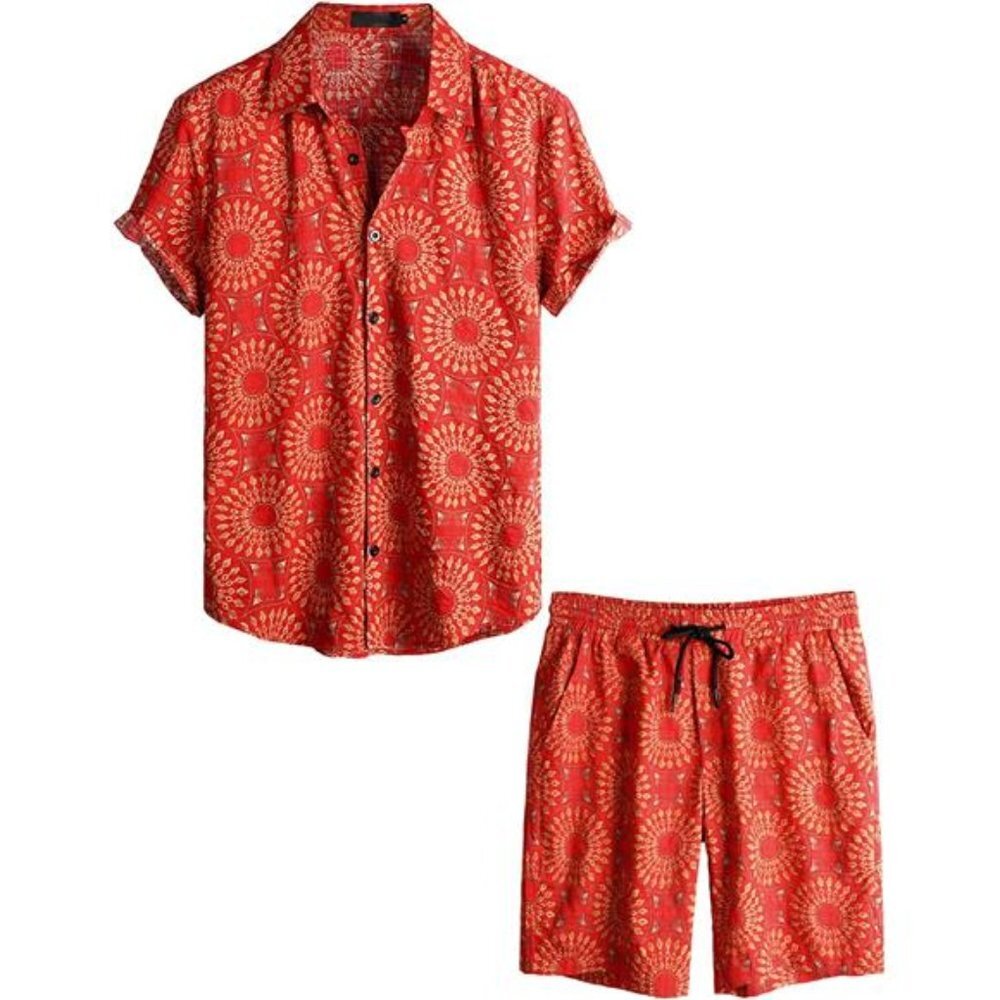 Men's Floral Hawaiian Shirts Short Sleeve Button Down Beach Shirts Suits - Picture 1 of 7